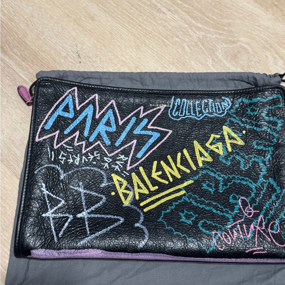 Balenciaga Multicolor Graffiti Leather Pouch